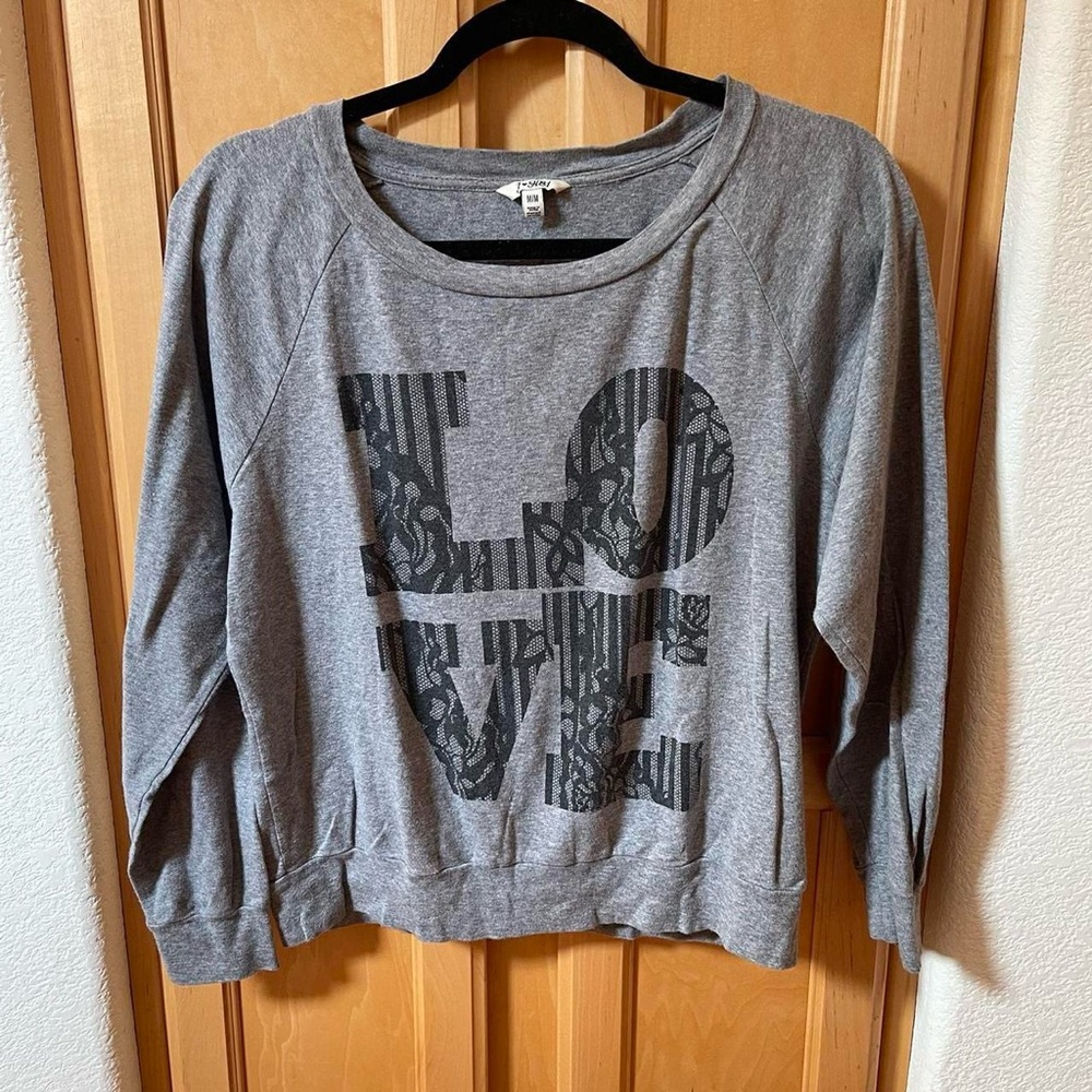 Gray Graphic Sweatshirt with LOVE Print Lace Top Size Medium